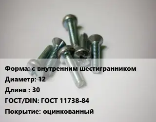 Винт с внутренним шестигранником 12х30 ГОСТ 11738-84 оцинкованный